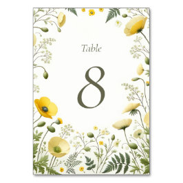 やわらかい黄色のワイルドフラワーテーブル番号記号 テーブルナンバー