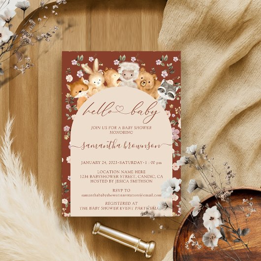 やわらかなこんにちはベイビーシャワー フォレストアニマル 招待状