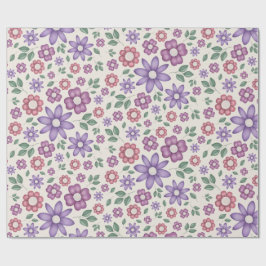 やわらかなクリーム色の花柄デザイン ラッピングペーパー