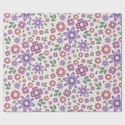 やわらかなクリーム色の花柄デザイン ラッピングペーパー (フラット)