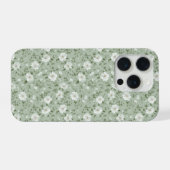 やわらかなグリーンの花のクリーム色のフラワーパターン iPhoneケース (裏面横)