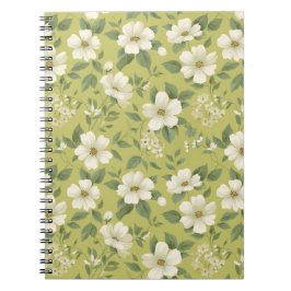 やわらかなグリーンの花のクリーム色の花柄 ノートブック