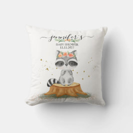 やわらかなグレーのかわいいアライグマのウォーターカラーベビーシャワー クッション
