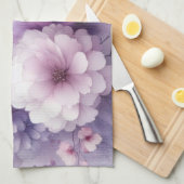やわらかなパステルカラーの花の水彩画 キッチンタオル (四つ折り)