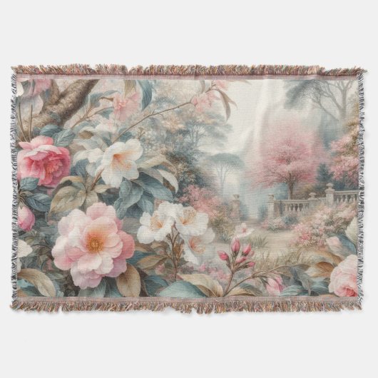 やわらかなパステルカラーの花の水彩画 スローブランケット (正面)