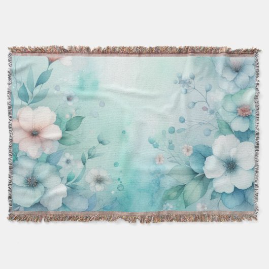 やわらかなパステルカラーの花の水彩画 スローブランケット (正面)