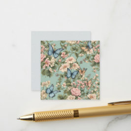 やわらかなピンクブルーの花と蝶々 エンクロージャーカード