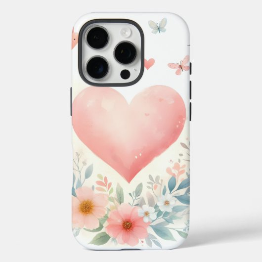 やわらかな水彩ハート 愛 花 鳥 Case-Mate iPhoneケース (裏面)
