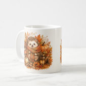 やわらかな水彩画のハリネズミと紅葉のイラスト コーヒーマグカップ (正面左)