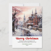 やわらかな田舎風クリスマスシーンとあそび心のあるレタリング シーズンカード (正面)