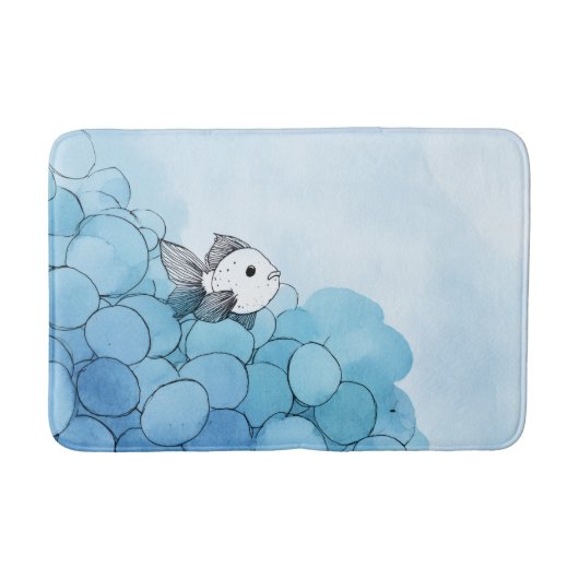 やわらかな色合いで描かれた、かわいいお魚と幸せな足元を。 バスマット (正面)