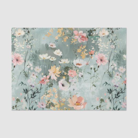 やわらかな色合いの絵画的な野の花模様 薄葉紙 (正面)