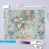 やわらかな色合いの絵画的な野の花模様 薄葉紙 (クラフト)