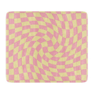 ゆがんだ小切手レトロチェッカーボードピンクピーチ カッティングボード