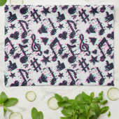 ゆがんだ楽譜とハートパターン キッチンタオル (折り畳み)