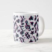 ゆがんだ楽譜とハートパターン ジャンボコーヒーマグカップ (正面右)