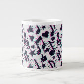 ゆがんだ楽譜とハートパターン ジャンボコーヒーマグカップ (正面)