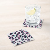 ゆがんだ楽譜とハートパターン スクエアペーパーコースター (インサイチュ)