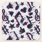 ゆがんだ楽譜とハートパターン スクエアペーパーコースター (正面)
