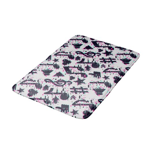 ゆがんだ楽譜とハートパターン バスマット (アングル)