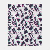 ゆがんだ楽譜とハートパターン フリースブランケット (正面)