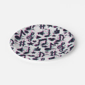 ゆがんだ楽譜とハートパターン ペーパープレート (アングル)