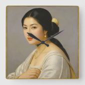 「ゆき森」ファインアート女子ポートレート スクエア壁時計 (正面)