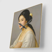 「ゆき森」ファインアート女子ポートレート スクエア壁時計 (傾斜)