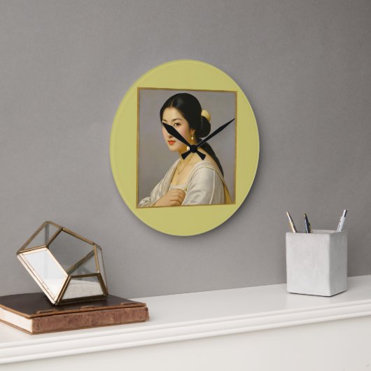 「ゆき森」ファインアート女子ポートレート ラージ壁時計 (オフィス)