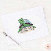 ゆっくりと着実に勝つ亀 楕円形シール (封筒)