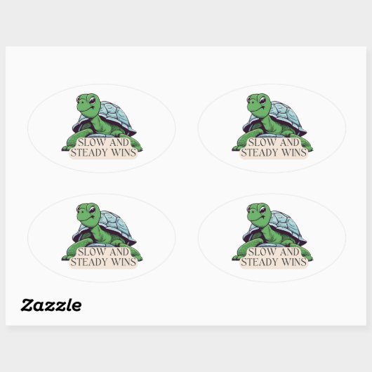 ゆっくりと着実に勝つ亀 楕円形シール (シート)