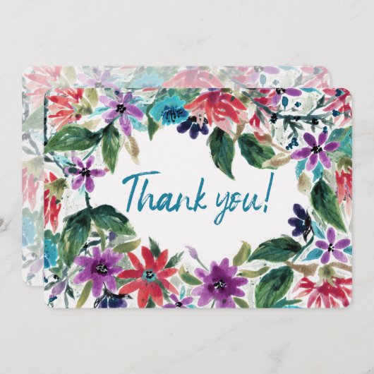 ゆったりとした水絵を描色の花 | サンキューカード (正面/裏面)