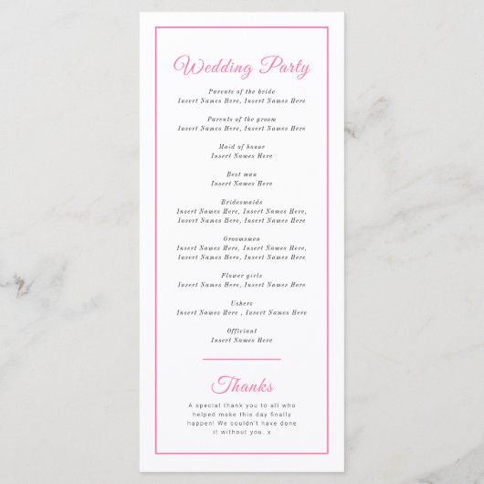 ゆったりとした水色の蘭結婚花の儀式 プログラム (裏面)