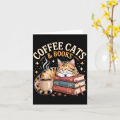 ゆったり読書する猫 コーヒーと本好き アートワーク カード (黄色い花)