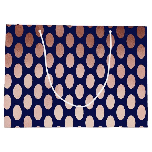 ゆとりのばら色の金ゴールドの濃紺の水玉模様パターン ラージペーパーバッグ (裏面)