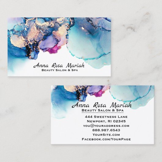 *~*ゆみティール（緑がかった色）ターコイズ金ゴールドAP29ギルドはっきりした 名刺 (正面/裏面)