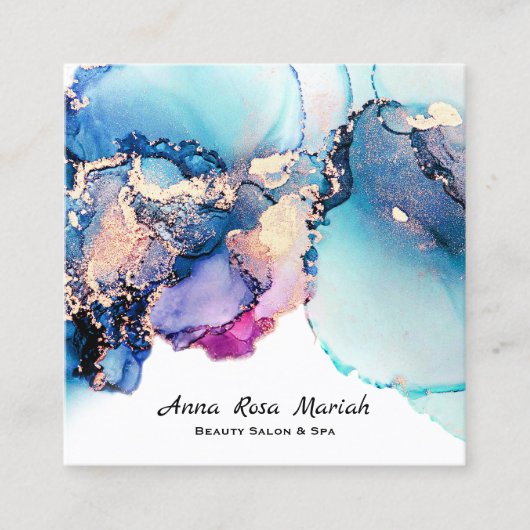 *~*ゆみ抽象芸術ターコイズ金ゴールドギルドティール(緑がかった色)AP29 スクエア名刺 (正面)