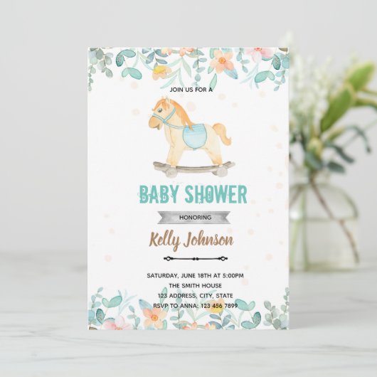 ゆらゆら馬のシャワー誕生日パーティー招待状 招待状 (スタンド正面)