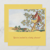 ゆりかごにカラフルツリーの赤ちゃんシャワー招待 招待状 (正面/裏面)