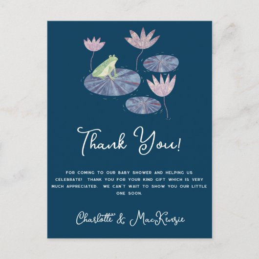 ゆりパッドのカエル赤ちゃんシャワーありがとう ポストカード (正面)