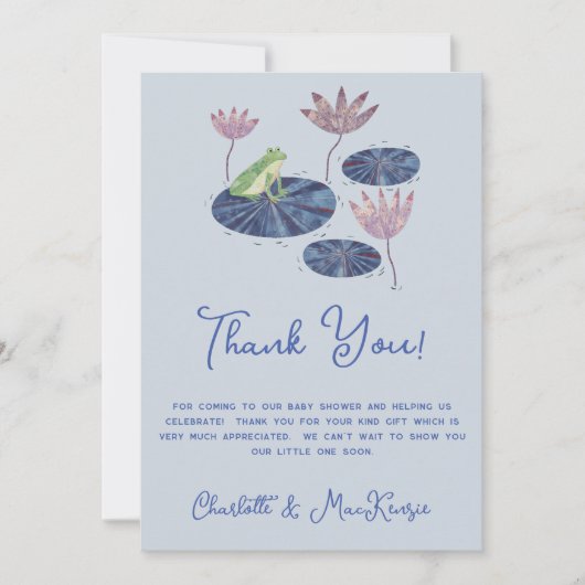 ゆりパッドのカエル赤ちゃんシャワーサンキューカード 招待状 (正面)