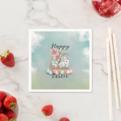 ゆり水彩及びパステルエッグとバニーの入ったバスケット スタンダードカクテルナプキン (インサイチュ)