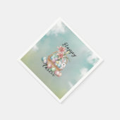 ゆり水彩及びパステルエッグとバニーの入ったバスケット スタンダードカクテルナプキン (角)