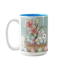 ゆり水彩及びパステルエッグとバニーの入ったバスケット