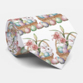 ゆり水彩及びパステルエッグとバニーの入ったバスケット ネクタイ (ロール)