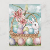 ゆり水彩及びパステルエッグとバニーの入ったバスケット ポストカード (正面)