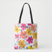 ゆるいカラフルフローラ水色の花 トートバッグ (正面)