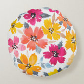 ゆるいカラフルフローラ水色の花 ラウンドクッション (裏面)