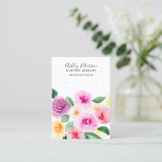 ゆるいフローラ水彩ジュエリーイヤリング表示 名刺 (スタンド正面)