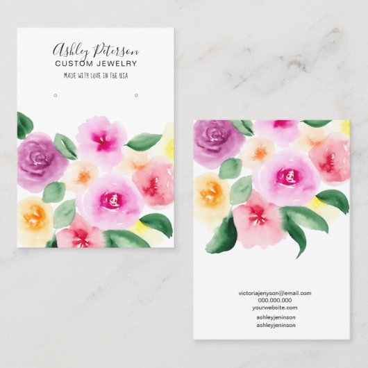 ゆるいフローラ水彩ジュエリーイヤリング表示 名刺 (正面/裏面)